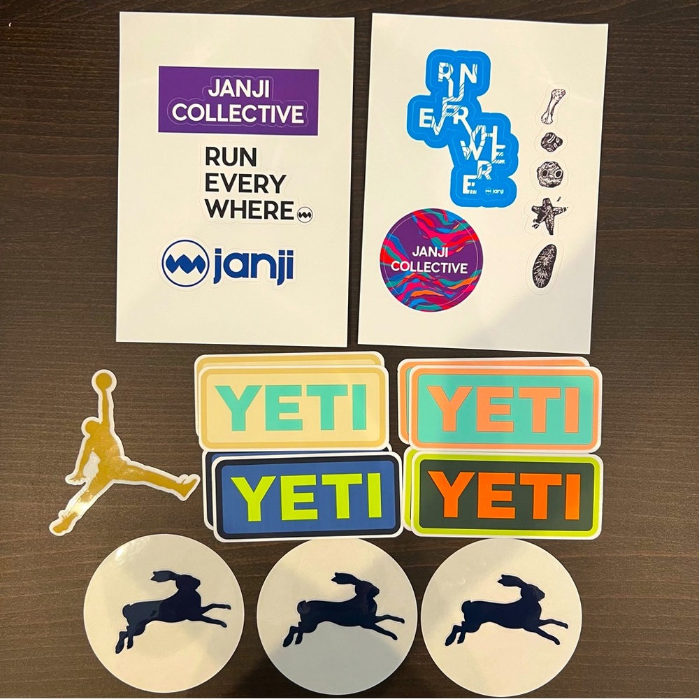 Stickers from various Active/Outdoorsy brands